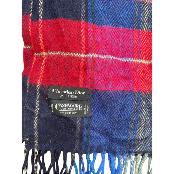 Christian Dior Red and Blue Plaid Scarf - Picture 4 of 4